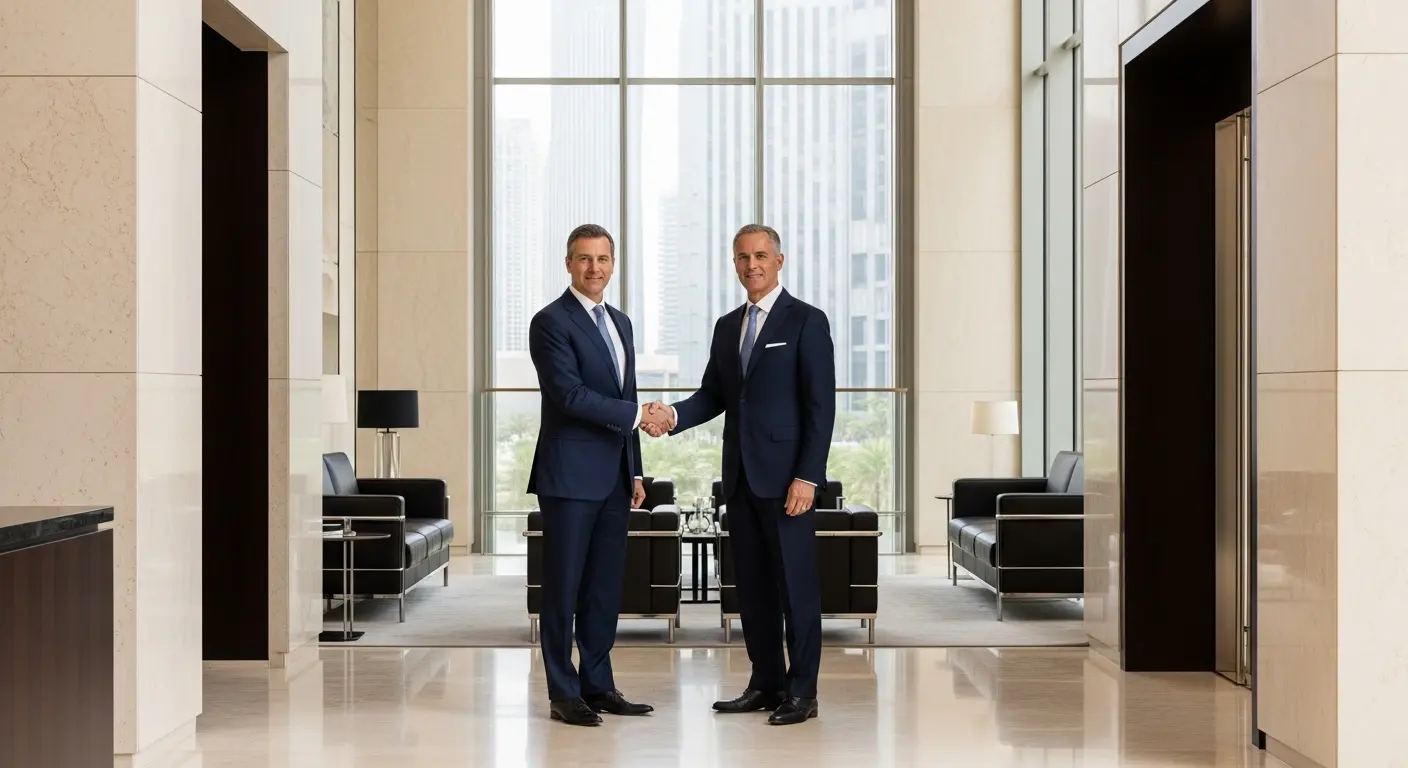 Professional illustration detailing DMCC (Dubai Multi Commodities Centre) trading company setup process and key benefits.