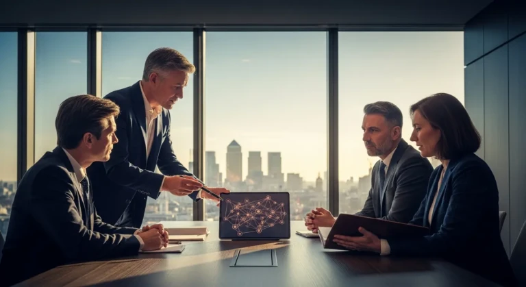 Professional illustration depicting the transformation and tax implications of converting a US C-Corp to a UK Limited company.